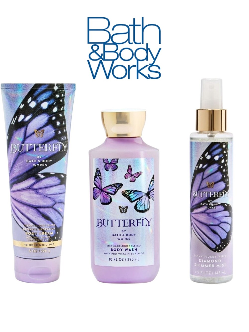 BUTTERFLY BATH & BODY WORKS 3-PIECE BEAUTY SET BODY WASH, CREAM, & FRAGRANCE